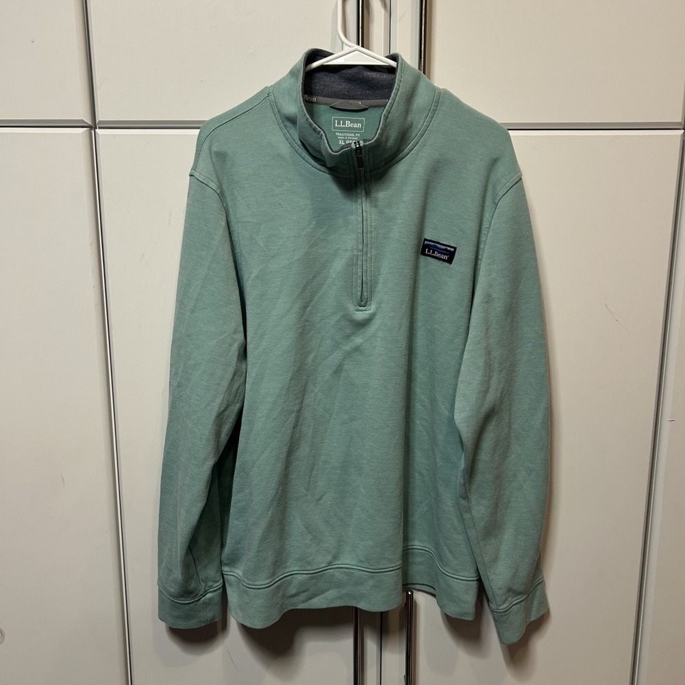 LL Bean Mens XL Traditional Fit Quarter Zip Pullover Sage Green Mock Neck B723